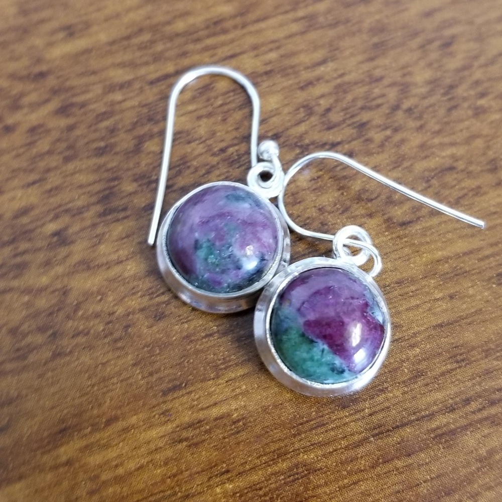 💖Host pick💖Sterling silver round ruby zoisite dangle earrings